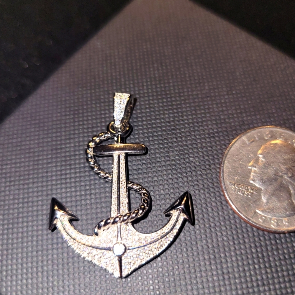 925 Sterling Silver stamped anchor pendant